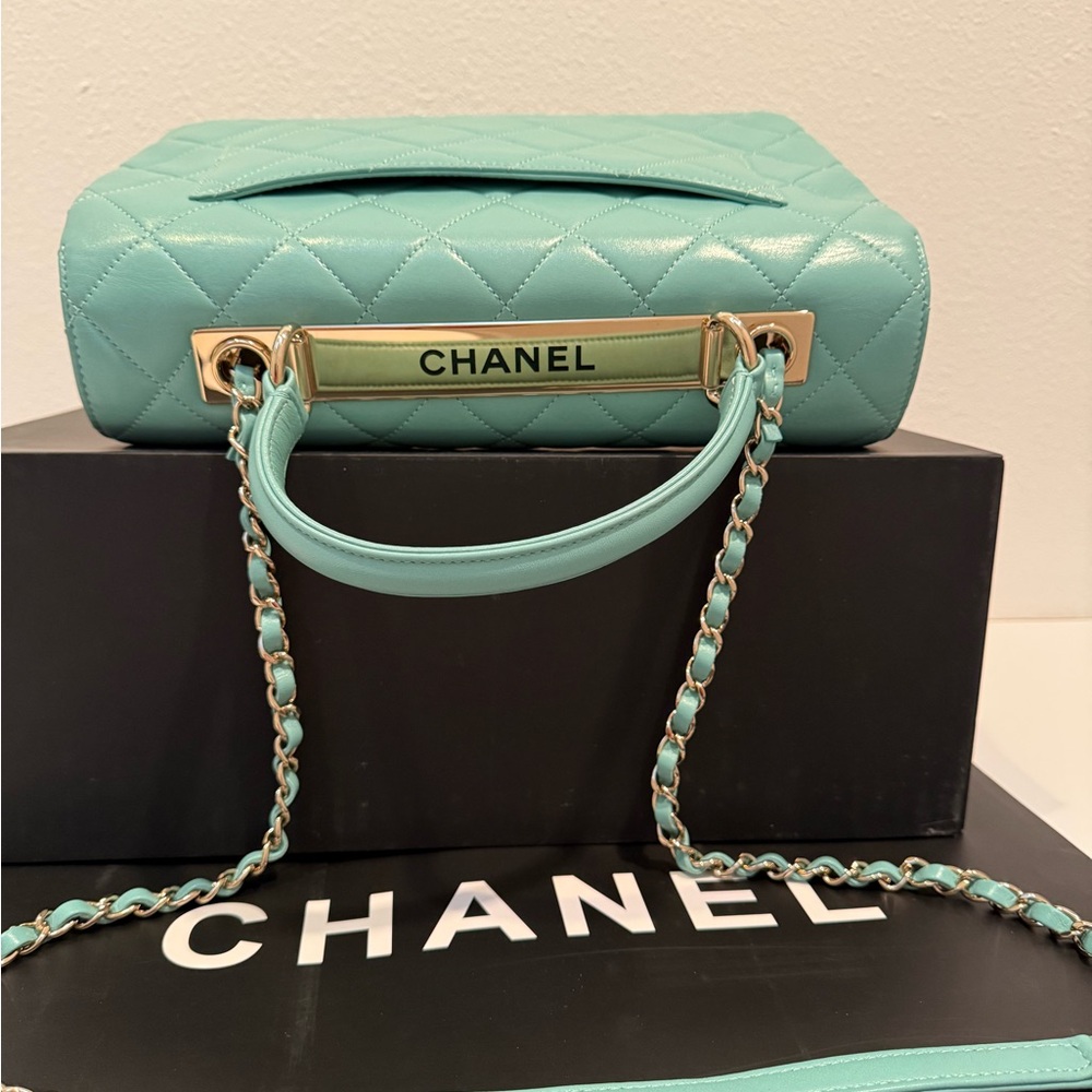 CHANEL Turquoise Lambskin Quilted Small Trendy CC Dual Handle Flap Bag - Picture 11 of 12
